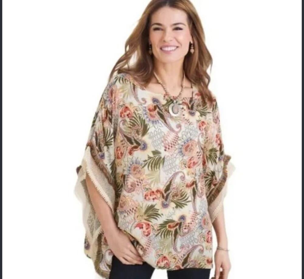 Chico's multi-print floral and paisley poncho L/XL Great Condition
